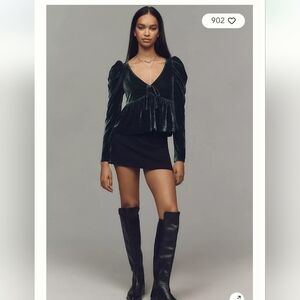 Anthropologie Maeve Green Velvet Babydoll Top, XS, NWT